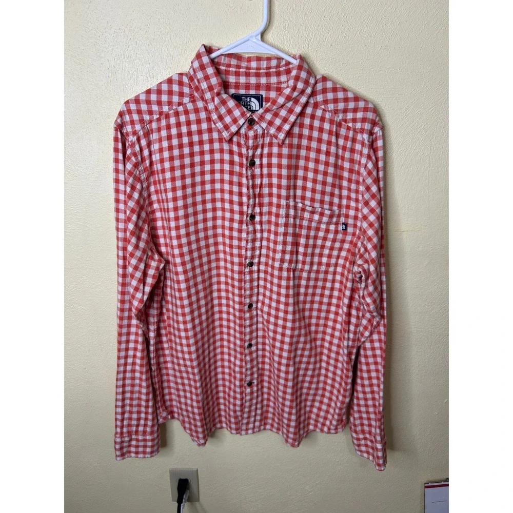 The North Face Heritage Mens Large Red White Gingham‎ Plaid Cotton Button Down